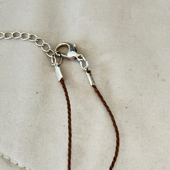 Snowflake Obsidian, round stone choker/necklace on brown cord w/lobster clasp - Picture 2 of 15